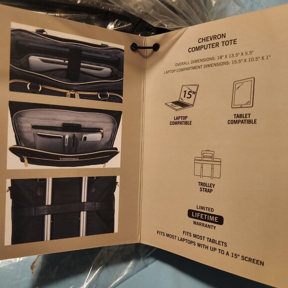 Kenneth Cole Reaction Chelsea Chevron 15-inch Laptop and Tablet Tote Bag Navy - Picture 2 of 3